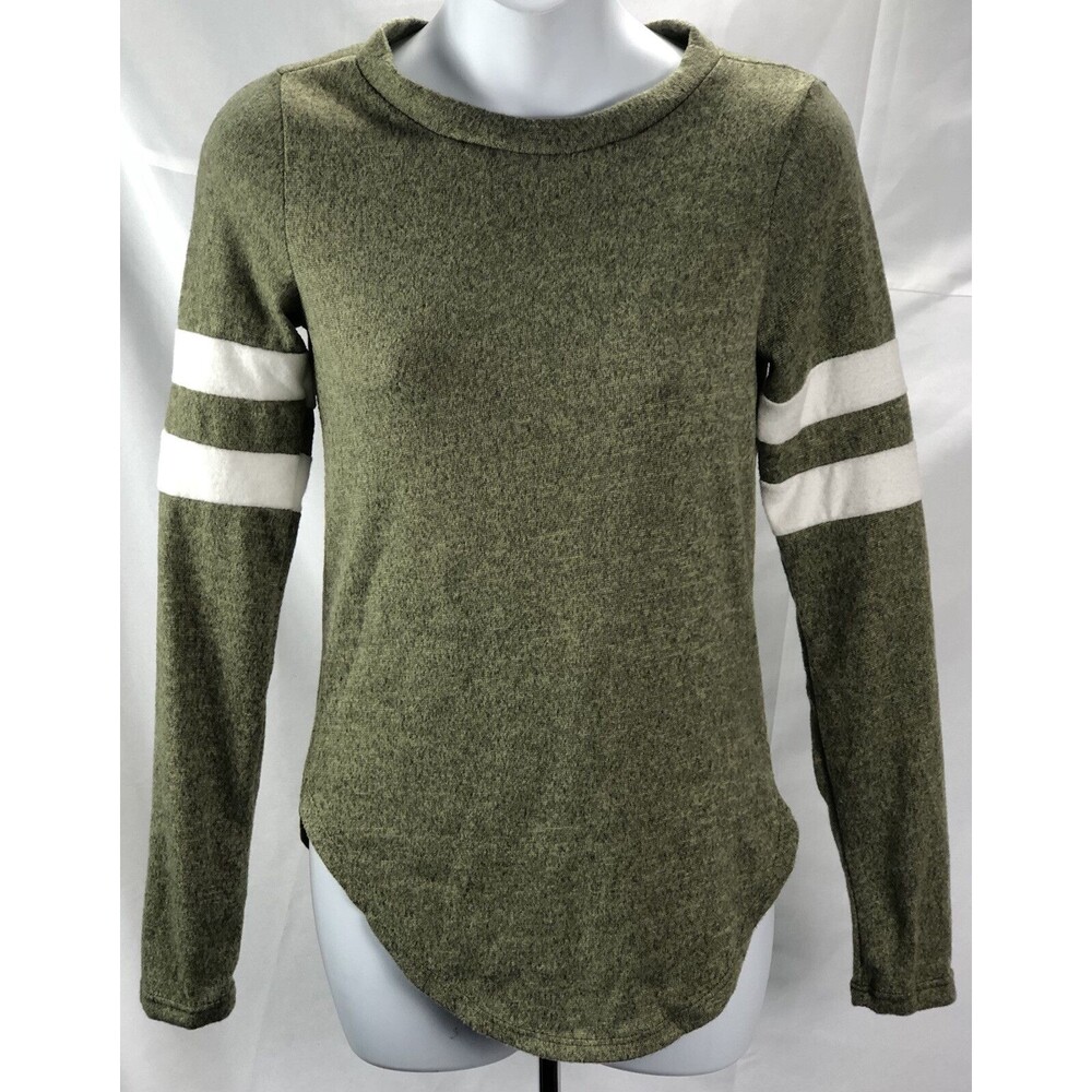 NWT Gaze knit Jersey Top S Green Long Sleeve Round Hem Sporty Grunge Football